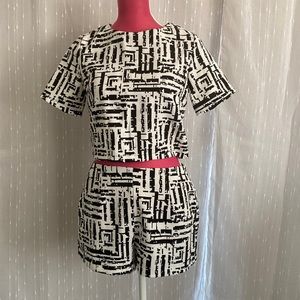 Two piece black and white crop top and shorts